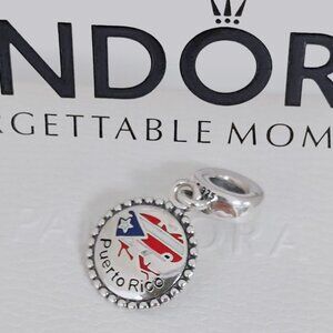 Pandora Engraved Frog Flag Puerto Rico Dangle Charm Travel Vacation Pendant S925